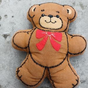 •Teddy Bear red bow hand made Plush Stuffed Animal doll